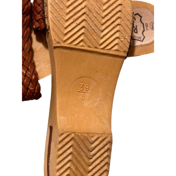 Rapallo Women's Brown Leather Woven Block Sandals Size 8 Made In Italy - Picture 14 of 14